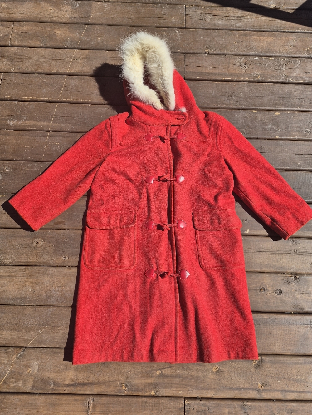 Vintage Red Wool Duffle Coat Size Large